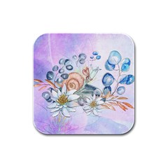 Snail And Waterlily, Watercolor Rubber Square Coaster (4 Pack)  by FantasyWorld7