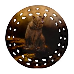 Roaring Grizzly Bear Round Filigree Ornament (two Sides)