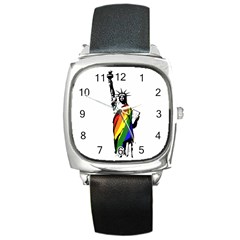 Pride Statue Of Liberty  Square Metal Watch by Valentinaart