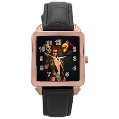 The Dark Side, Women With Skulls In The Night Rose Gold Leather Watch  by FantasyWorld7