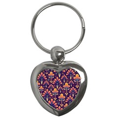 Floral Abstract Purple Pattern Key Chains (heart)  by paulaoliveiradesign