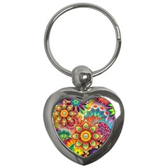 Colorful Abstract Pattern Kaleidoscope Key Chains (heart)  by paulaoliveiradesign