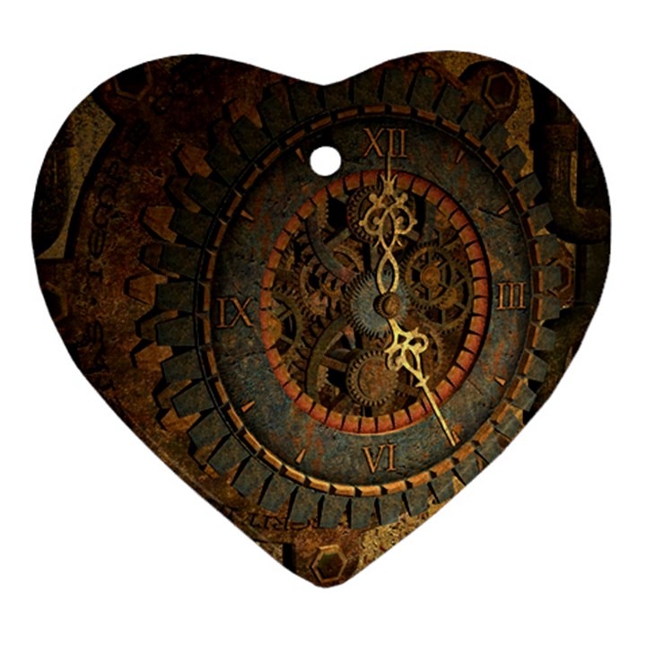 Steampunk, Awesoeme Clock, Rusty Metal Heart Ornament (Two Sides)