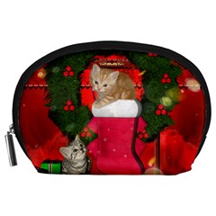 Christmas, Funny Kitten With Gifts Accessory Pouches (large)  by FantasyWorld7