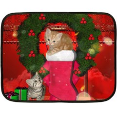 Christmas, Funny Kitten With Gifts Fleece Blanket (mini) by FantasyWorld7