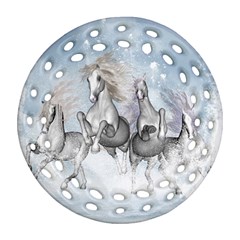 Awesome Running Horses In The Snow Ornament (round Filigree) by FantasyWorld7