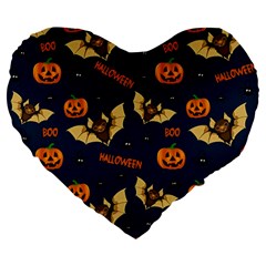 Bat, Pumpkin And Spider Pattern Large 19  Premium Flano Heart Shape Cushions by Valentinaart