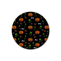 Pumpkins - Halloween Pattern Rubber Coaster (round)  by Valentinaart