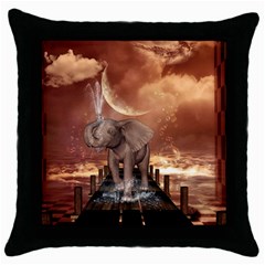 Cute Baby Elephant On A Jetty Throw Pillow Case (black) by FantasyWorld7