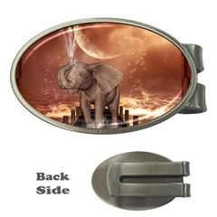 Cute Baby Elephant On A Jetty Money Clips (oval)  by FantasyWorld7