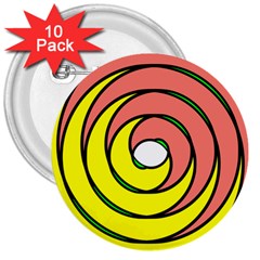 Double Spiral Thick Lines Circle 3  Buttons (10 Pack) 