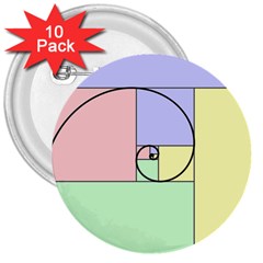 Golden Spiral Logarithmic Color 3  Buttons (10 Pack) 