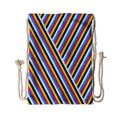 Lines Chevron Yellow Pink Blue Black White Cute Drawstring Bag (small) by Mariart