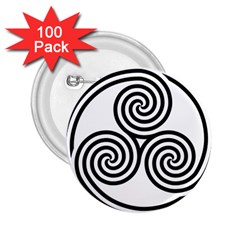 Triple Spiral Triskelion Black 2 25  Buttons (100 Pack) 