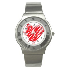 Valentines Day Heart Modern Red Polka Stainless Steel Watch
