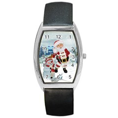 Funny Santa Claus With Snowman Barrel Style Metal Watch by FantasyWorld7