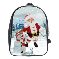 Funny Santa Claus With Snowman School Bag (large) by FantasyWorld7
