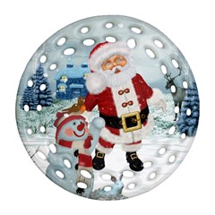 Funny Santa Claus With Snowman Ornament (round Filigree) by FantasyWorld7