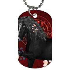 Awesmoe Black Horse With Flowers On Red Background Dog Tag (one Side) by FantasyWorld7