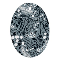 Abstract Floral Pattern Grey Oval Ornament (two Sides)