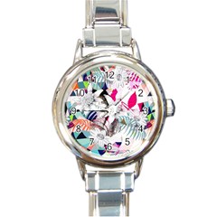 Flower Graphic Pattern Floral Round Italian Charm Watch by Mariart