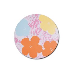 Flower Sunflower Floral Pink Orange Beauty Blue Yellow Rubber Coaster (round)  by Mariart