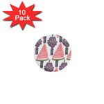 Grapes Watermelon Fruit Patterns Bouffants Broken Hearts 1  Mini Buttons (10 pack) 