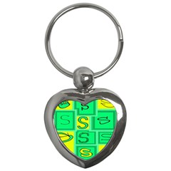 Letter Huruf S Sign Green Yellow Key Chains (heart) 