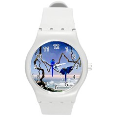 Wonderful Blue  Parrot Looking To The Ocean Round Plastic Sport Watch (m) by FantasyWorld7