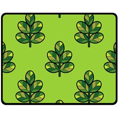 Seamless Background Green Leaves Black Outline Double Sided Fleece Blanket (medium)  by Mariart