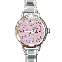 Cat Pattern Face Smile Cute Animals Beauty Round Italian Charm Watch by Mariart