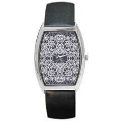 Blue White Lace Flower Floral Star Barrel Style Metal Watch