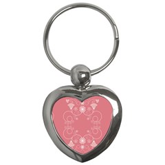 Flower Floral Leaf Pink Star Sunflower Key Chains (heart)  by Mariart