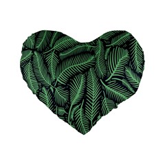 Coconut Leaves Summer Green Standard 16  Premium Flano Heart Shape Cushions