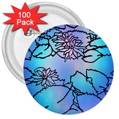 Lotus Flower Wall Purple Blue 3  Buttons (100 Pack) 
