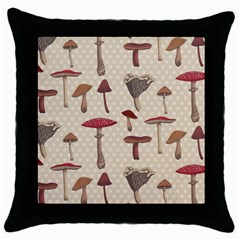 Mushroom Madness Red Grey Brown Polka Dots Throw Pillow Case (black) by Mariart