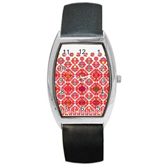 Plaid Red Star Flower Floral Fabric Barrel Style Metal Watch
