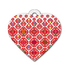 Plaid Red Star Flower Floral Fabric Dog Tag Heart (one Side) by Mariart