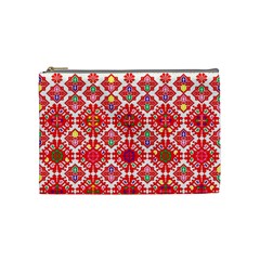 Plaid Red Star Flower Floral Fabric Cosmetic Bag (medium) 