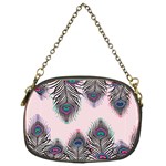 Peacock Feather Pattern Pink Love Heart Chain Purses (Two Sides)  Back