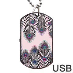 Peacock Feather Pattern Pink Love Heart Dog Tag Usb Flash (one Side) by Mariart