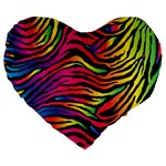 Rainbow Zebra Large 19  Premium Flano Heart Shape Cushions