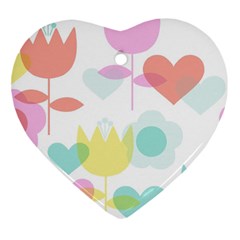 Tulip Lotus Sunflower Flower Floral Staer Love Pink Red Blue Green Heart Ornament (two Sides) by Mariart
