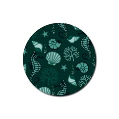 Vector Seamless Pattern With Sea Fauna Seaworld Rubber Round Coaster (4 Pack) 