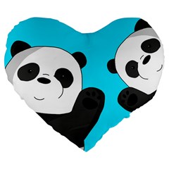 Cute Pandas Large 19  Premium Flano Heart Shape Cushions by Valentinaart