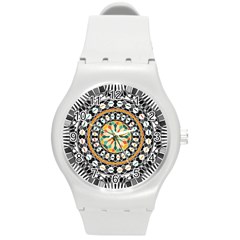 High Contrast Mandala Round Plastic Sport Watch (m) by linceazul