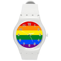 Pride Flag Round Plastic Sport Watch (m) by Valentinaart