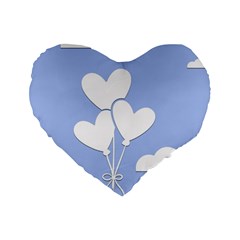 Clouds Sky Air Balloons Heart Blue Standard 16  Premium Heart Shape Cushions by Nexatart