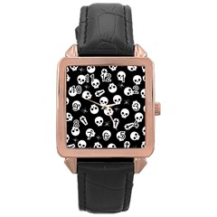 Skull, Spider And Chest  - Halloween Pattern Rose Gold Leather Watch  by Valentinaart