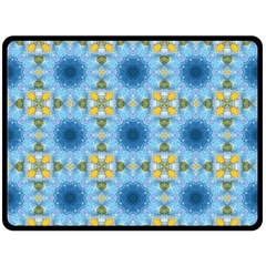 Blue Nice Daisy Flower Ang Yellow Squares Double Sided Fleece Blanket (large)  by MaryIllustrations